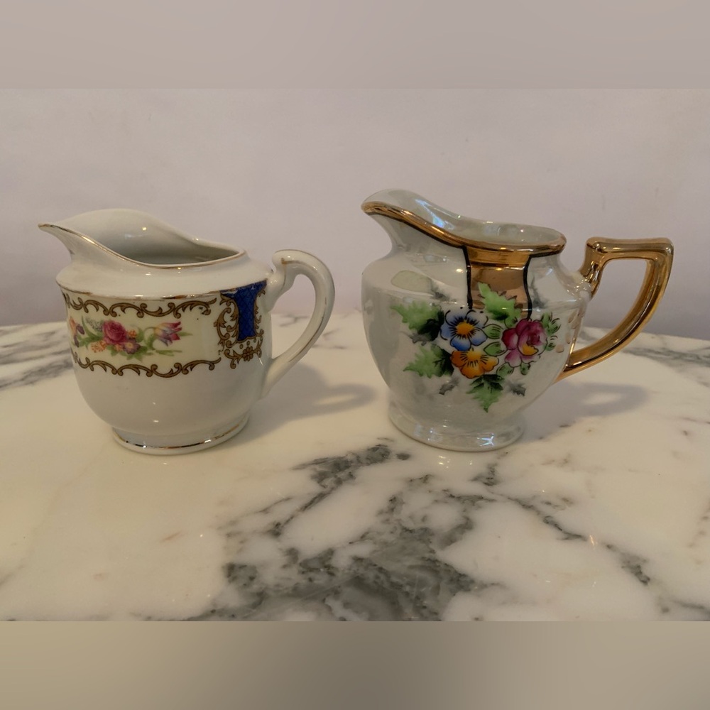 Vintage Made In Japan Fine Porcelain Bone China Creamers Floral & Gold